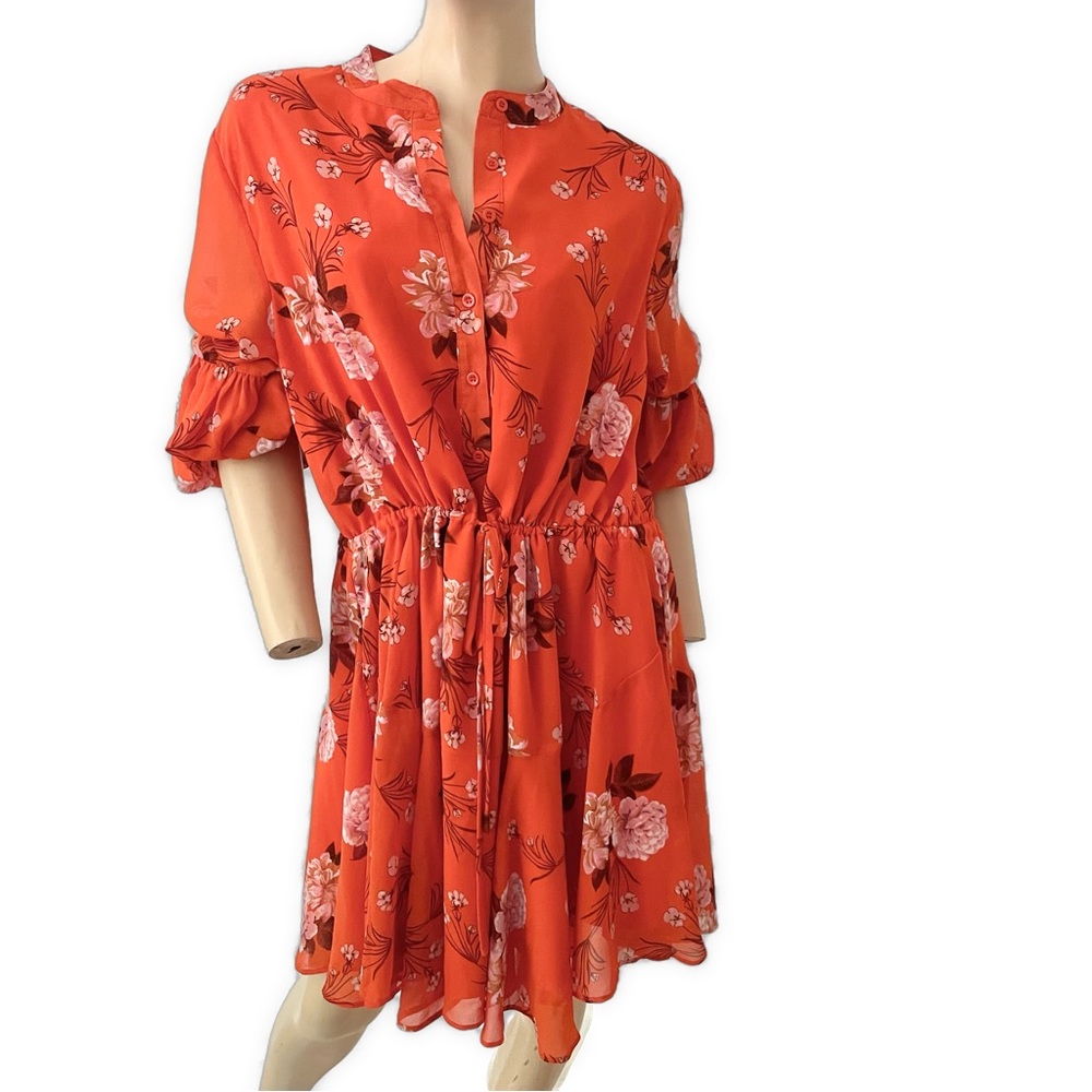Chic Floral Mini Dress in Vibrant Orange- XL